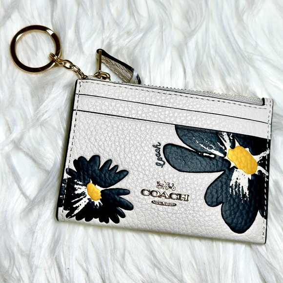 Coach Leather Mini Skinny ID Case With Wildflower Print Pewter/Chalk Wallet - Picture 1 of 4